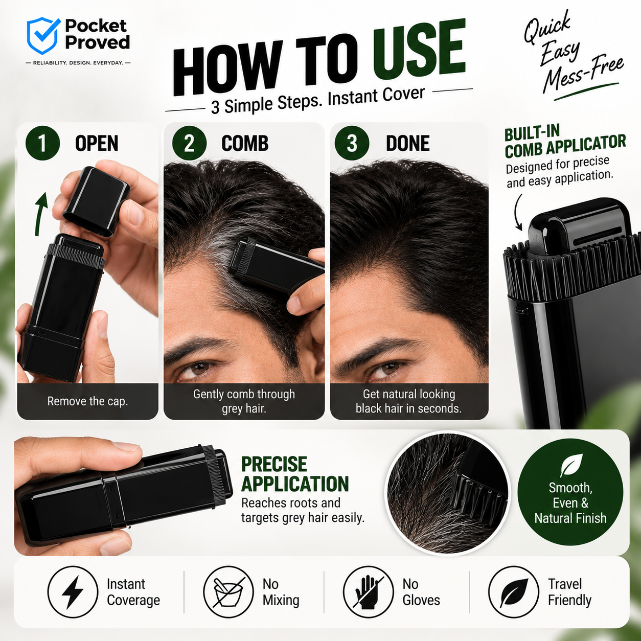 Instant Black Hair Dye Comb Stick