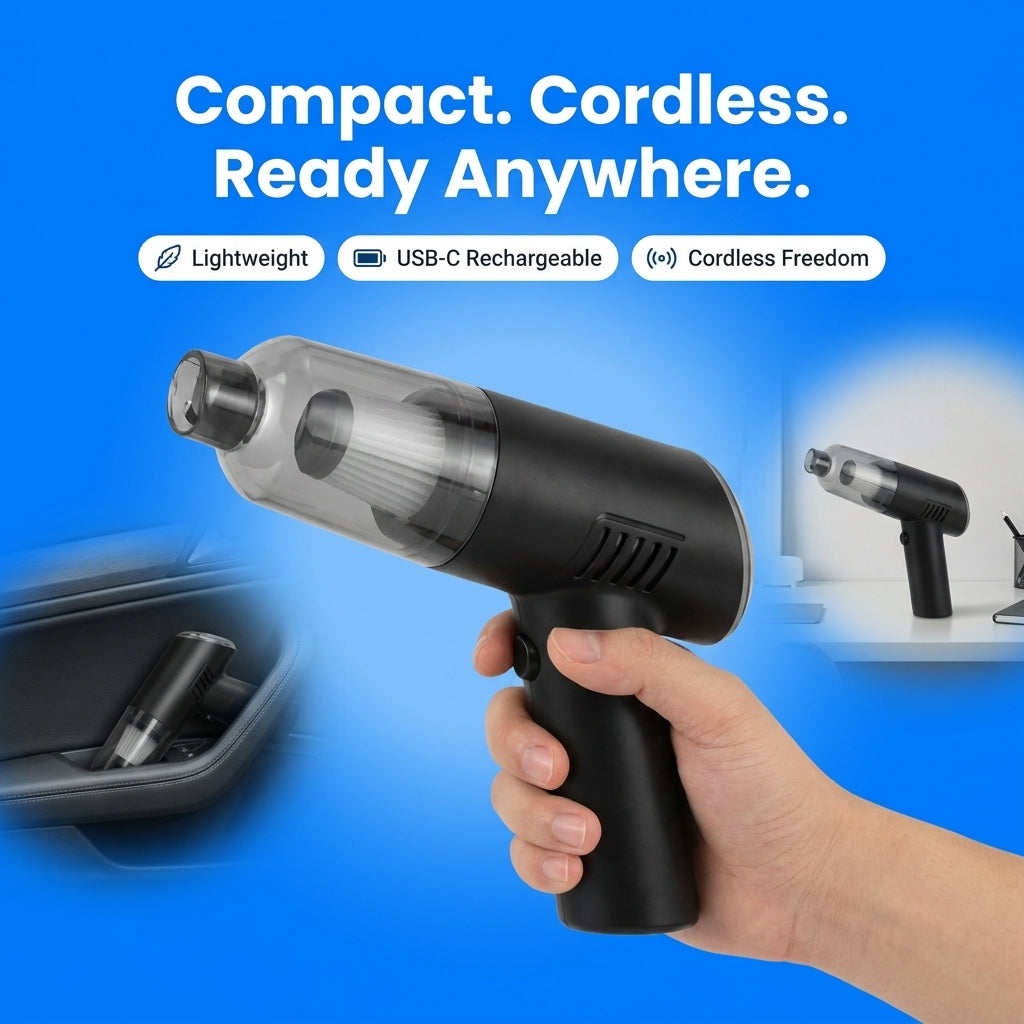 Portable 3-in-1 Vacuum Cleaner for Home, Car, Desk & Corners