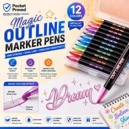 12 Color Magic Outline Marker Pens for DIY Crafts, Cards & Journals