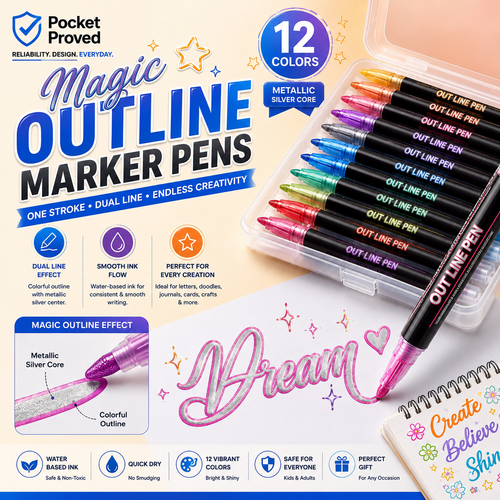 12 Color Magic Outline Marker Pens for DIY Crafts, Cards & Journals