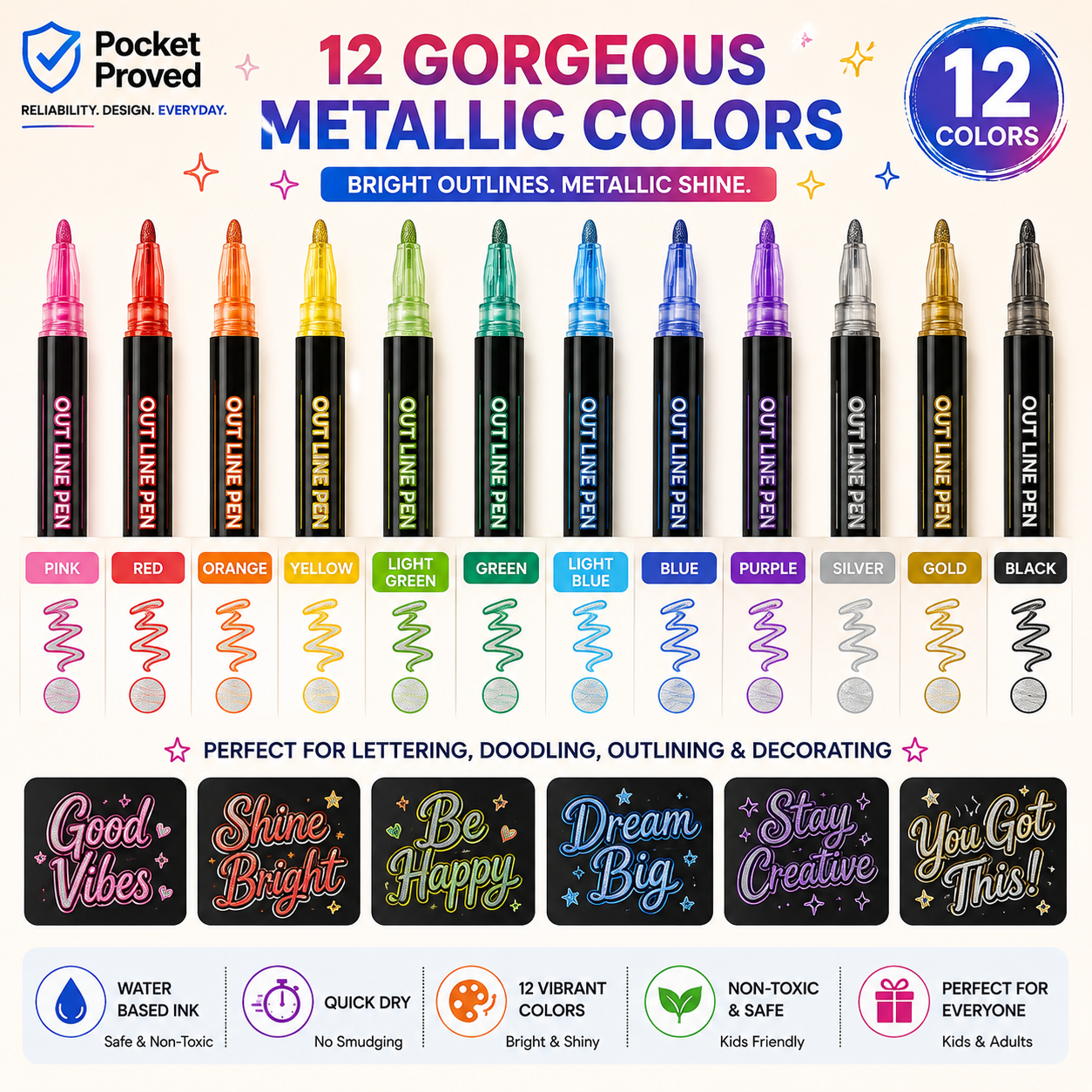 12 Color Magic Outline Marker Pens for DIY Crafts, Cards & Journals
