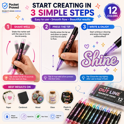 12 Color Magic Outline Marker Pens for DIY Crafts, Cards & Journals